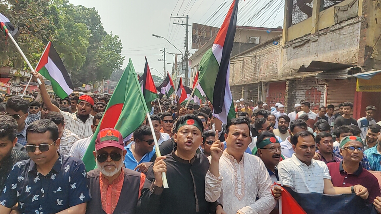 ইসরায়েলি বর্বর গণহত্যার প্রতিবাদে বগুড়ায় ছাত্রদলের বিক্ষোভ